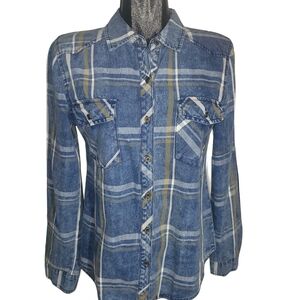 Sweet Wanderer Denim Plaid Patterned Button Up Shirt M